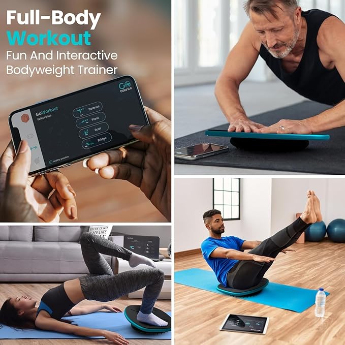 GoBalance Board - App-Enabled Balance Board. Smart Bluetooth Sensor, 12 FREE Interactive Games - Fun, Balance Training and Home Gym Workout! Boost Coordination & Strength for Teens and Adults