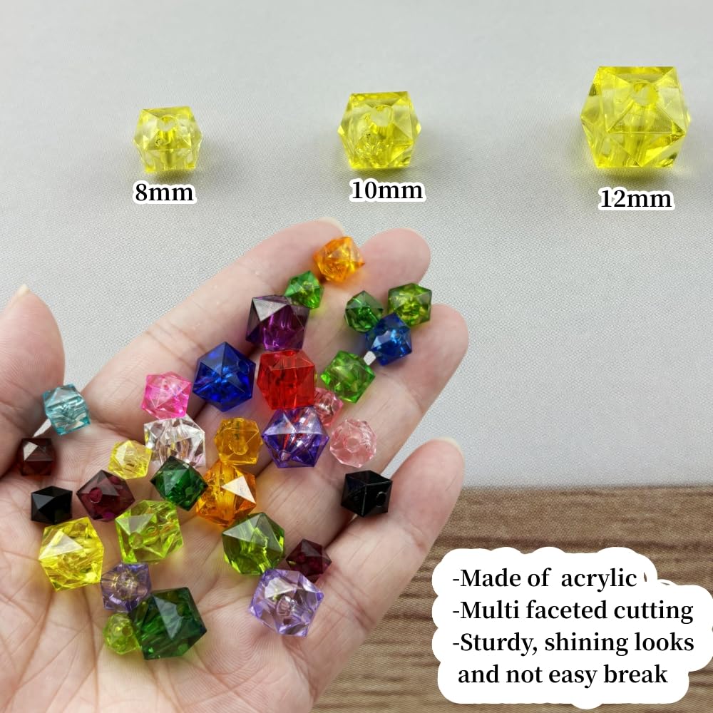 300pcs 8mm Acrylic Cube Beads Square Faceted Acrylic Beads with Hole Plastic Spacer Beads for Bracelets Necklace Earring Making Supplies(Lemon Yellow)