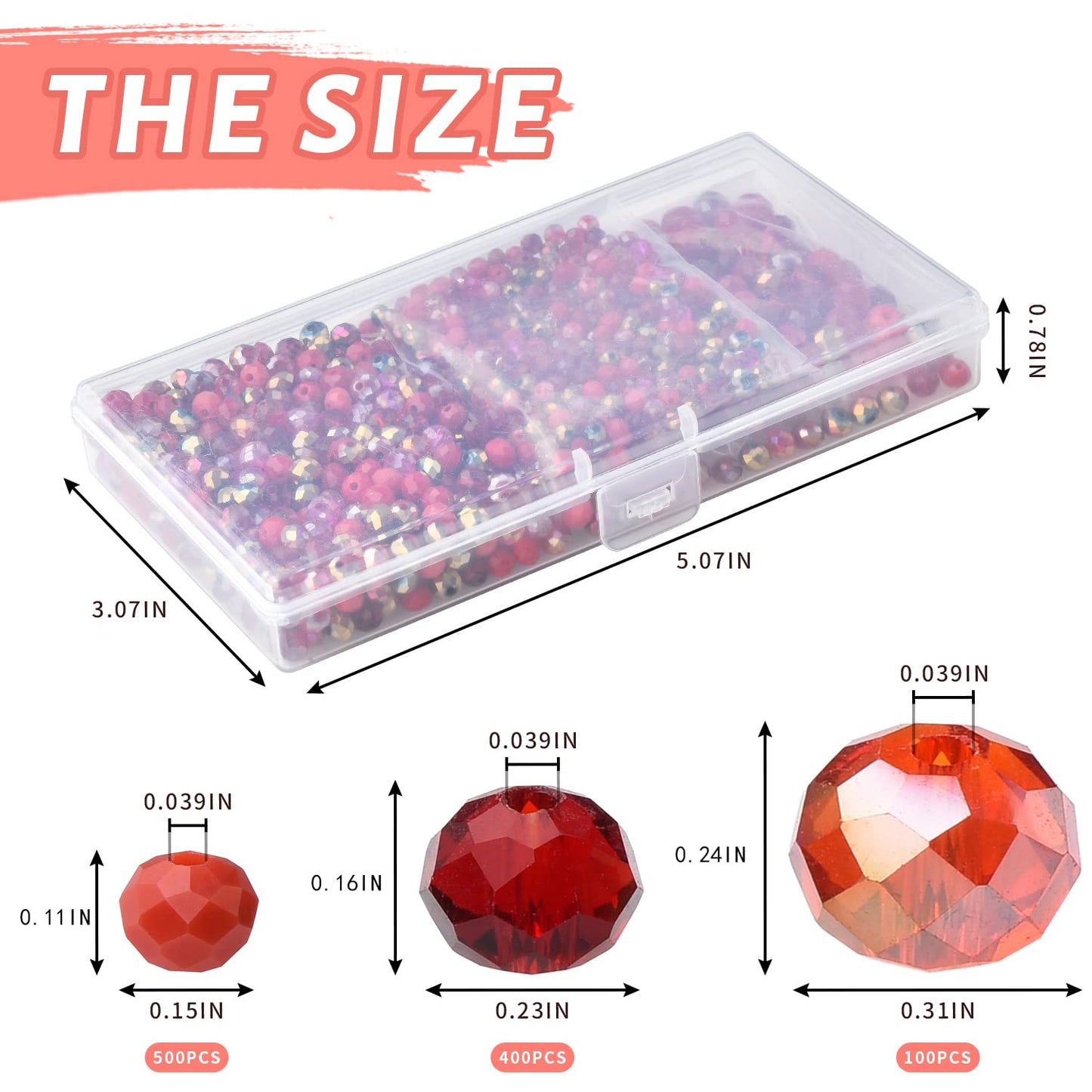 KINGSHINE Briolette Faceted Rondelle Crystal Glass Beads for Jewelry Making-Wholesale Mix Lot 4/6/8mm DIY Crafts Spacer Beads with Container Box (Valentine's Day Gift)