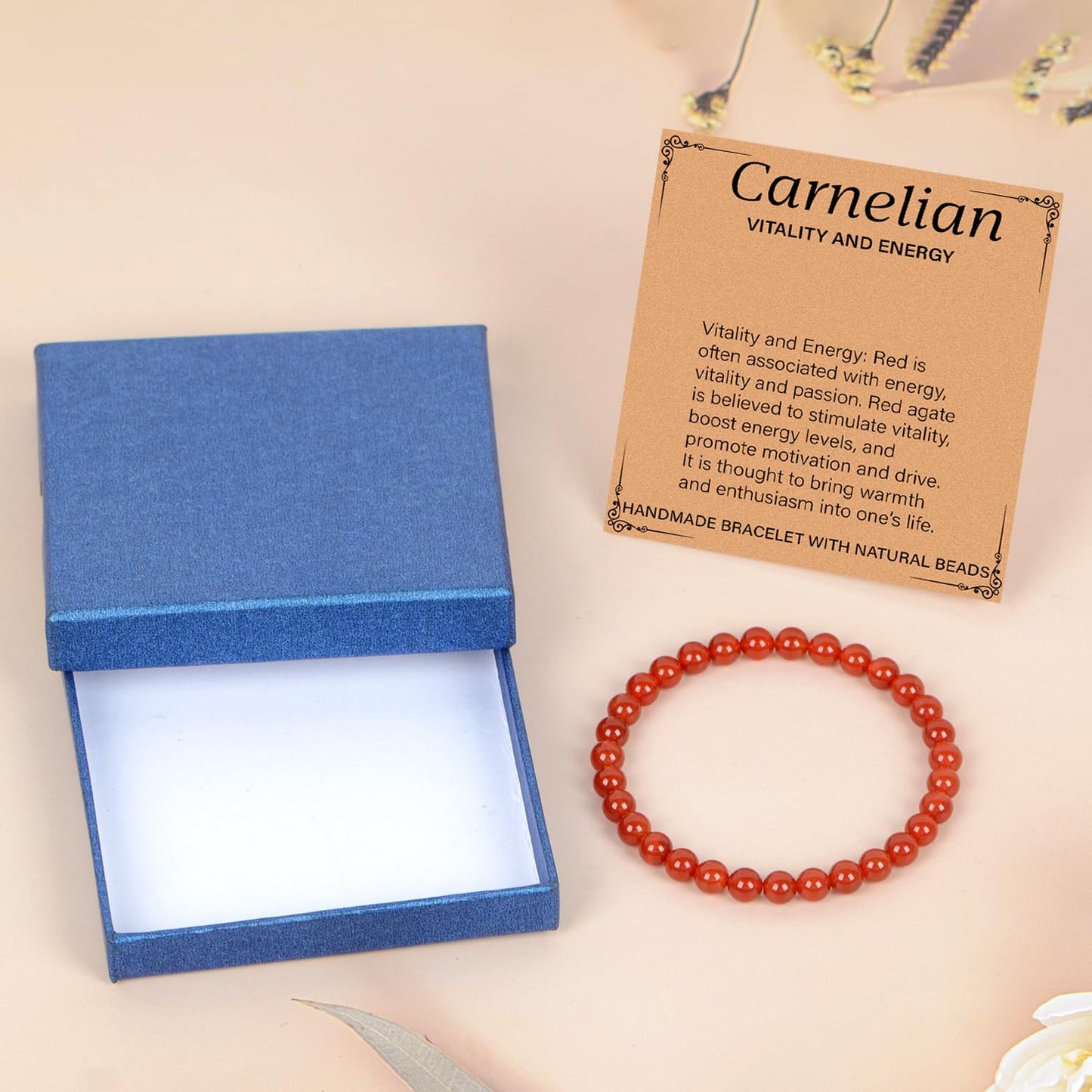 LPBeads Handmade Natural Gemstone Stretch Elastic 6m Carnelian Bracelet Healing Crystal Round Stone Beads Jewelry Gifts for Women Men