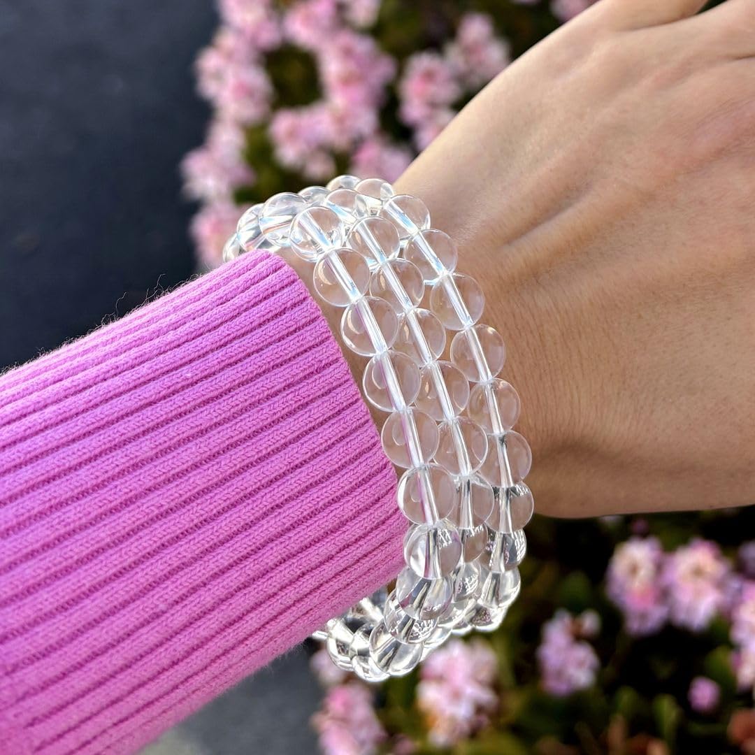 Adabele Real Natural Grade A Clear Crystal White Quartz Gemstone Beaded Bracelet 7 inch Stretch Chakra Healing Crystal Stone Jewelry Women Mom Gift (Unisex) GB8-15