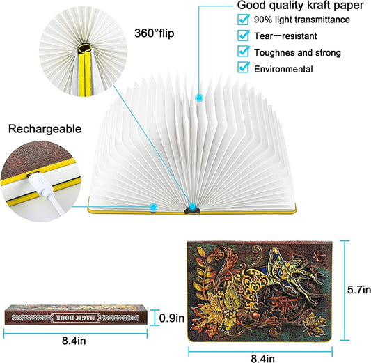 QXMGCBOK 3D Elk Embossed Deer Book Lamp,USB Rechargeable 3 Color Kids Night Light,LED Book Lights Multicolor Gifts for Baby Boys Girls Children Toddlers,Room Decoration (8.46 inch Book Light)