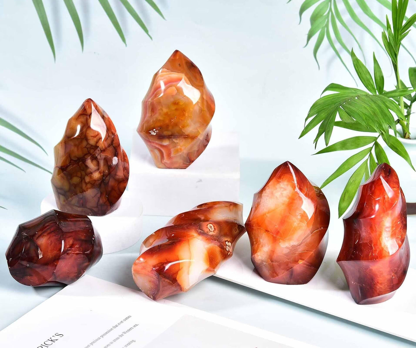 AMOYSTONE Red Agate Flame Shaped Stone Towers Obelisk Natural Healing Crystal Quartz Reiki Energy Decoration Home Office Small 1.0LBS
