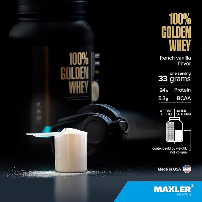 Maxler 100% Golden Whey Protein - 24g of Protein per Serving - Premium Whey Protein Powder for Pre Post Workout - Fast-Absorbing Whey Concentrate Isolate Hydrolysate Blend - French Vanilla Protein 5lb