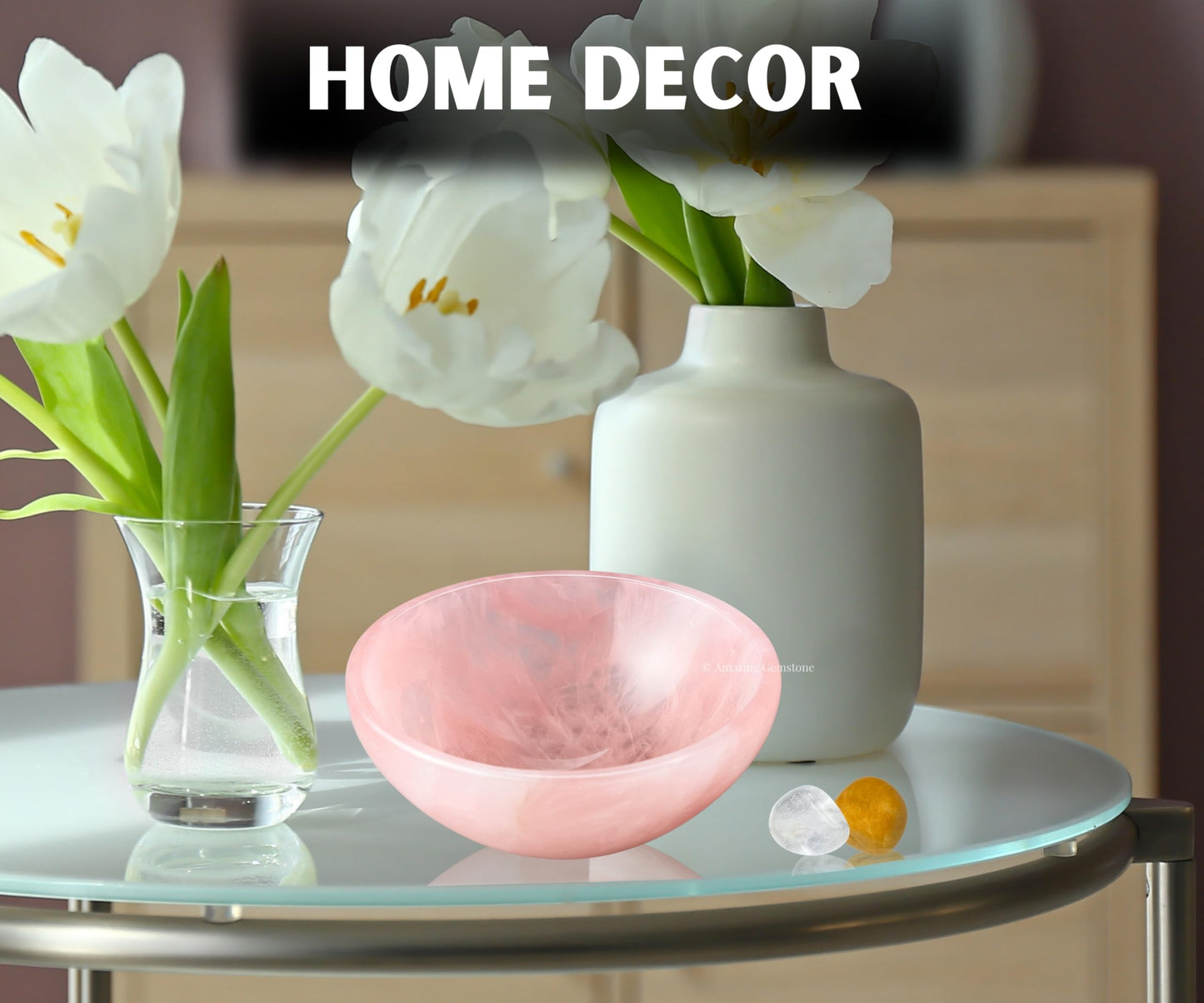 Rose Quartz Crystal Bowl - 3 Inch Decorative Bowls for Room and Home Decor - Gemstone Healing Crystals for Elegant Display, Positive Energy Balance and Gift