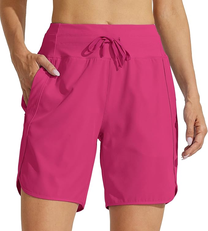 Willit Women's 7" Athletic Running Shorts Long Workout Hiking Shorts Quick Dry High Waisted Active Zipper Pocket(Medium)