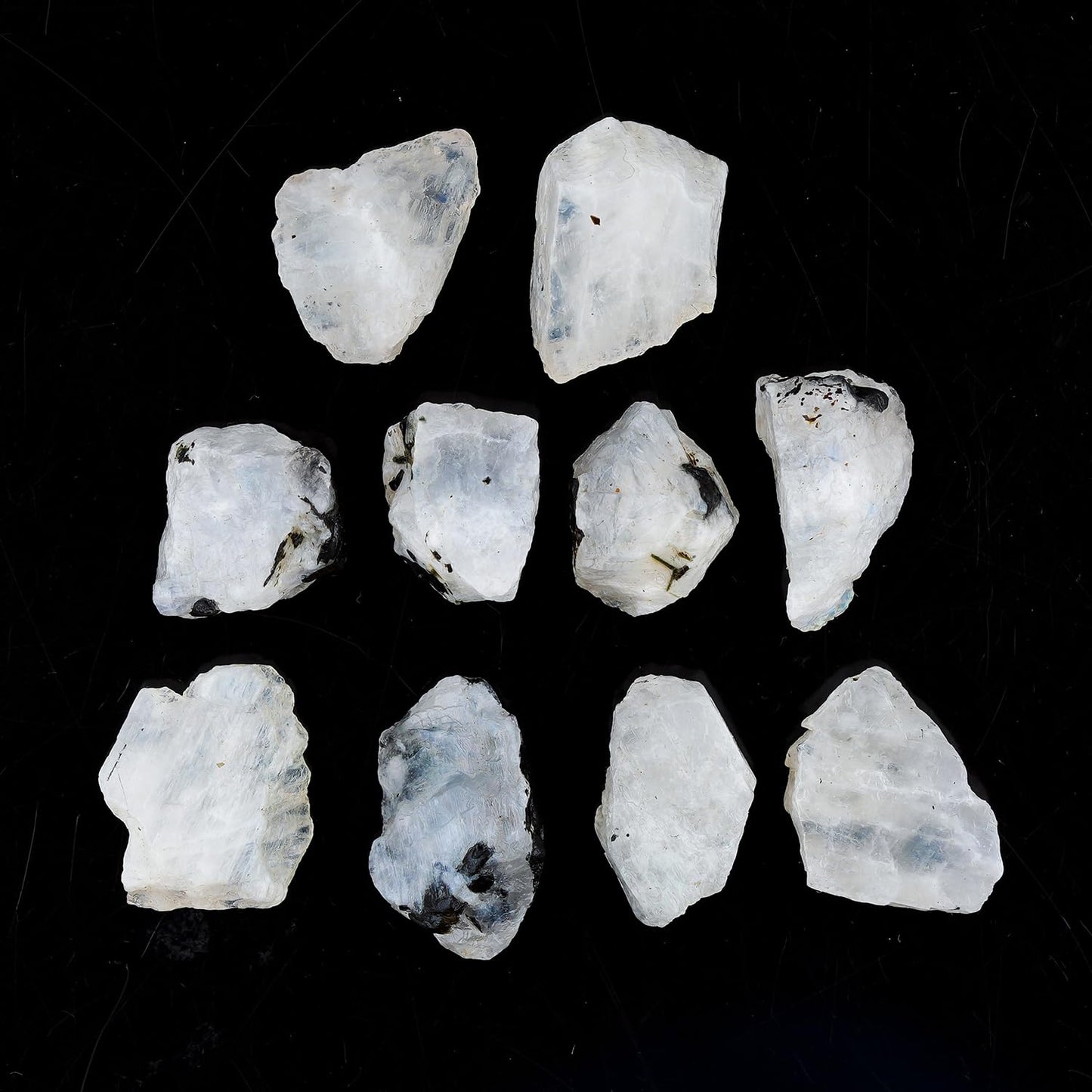 ColouredRocks 10pcs. Tourmilated Moonstone Crystals, Raw Stones, Rough Gemstones, Jewelry Making Supply, Cabbing, Polishing, Cutting, DIY, Crafts (150+ carats.) (15-20mm)