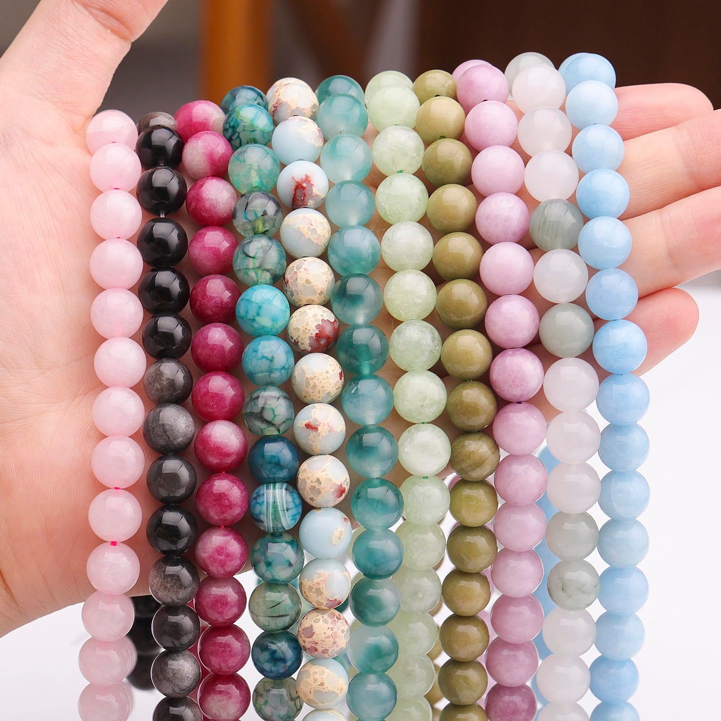 35pcs 10mm Natural Gemstone Beads for Jewelry Making Supplies,Pink Chalcedony Healing Crystal Polished Round Loose Stone Beads for Bracelet Necklace 15 Inch
