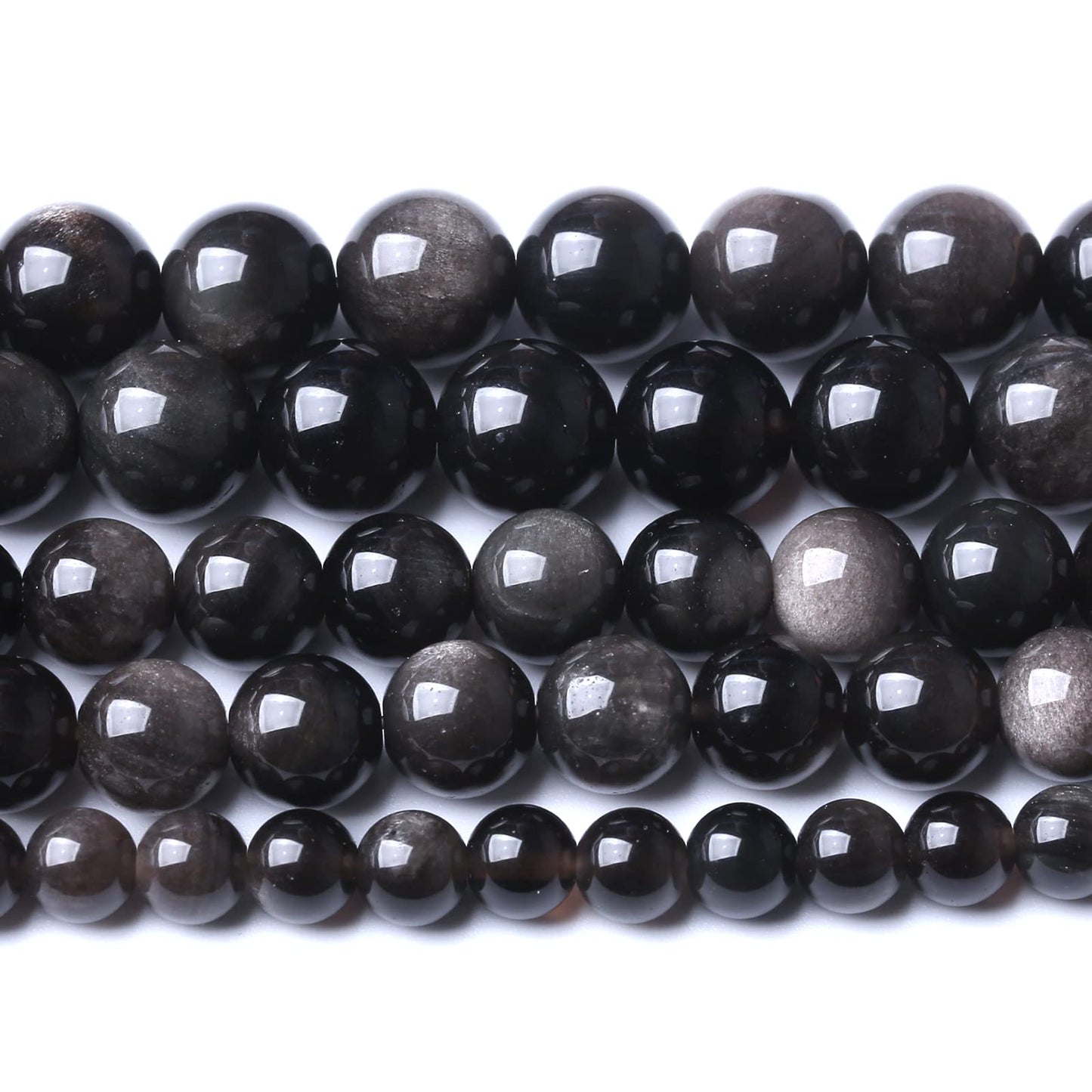 12MM 32PCS Natural Stone Silver Obsidian Loose Beads for Jewelry Making DIY Bracelet
