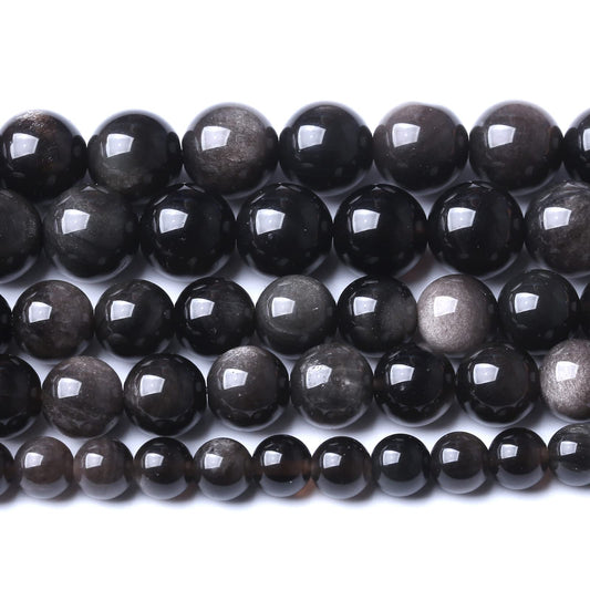 10MM 38PCS Natural Stone Silver Obsidian Loose Beads for Jewelry Making DIY Bracelet