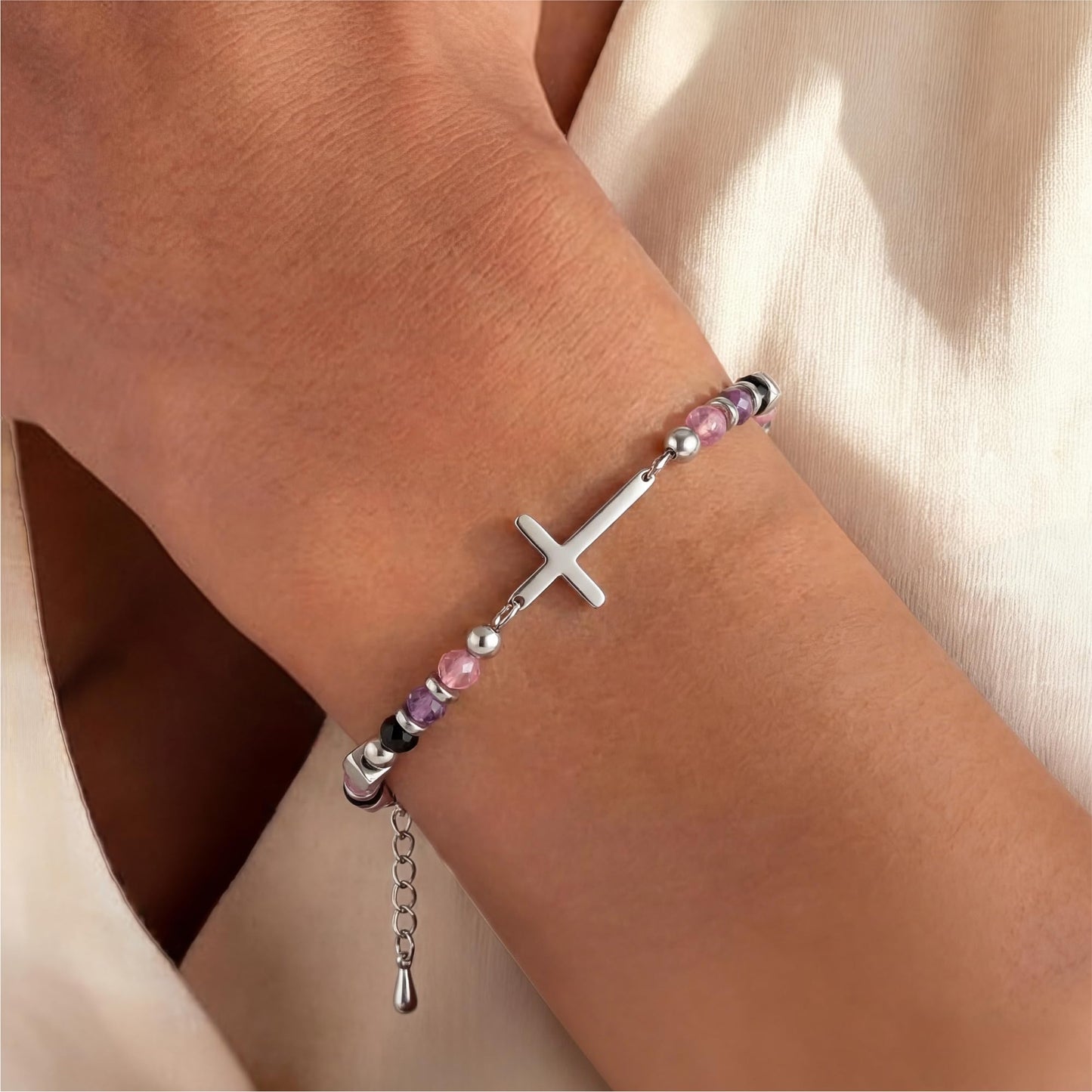 60th Birthday Gifts for Women, 60th Birthday Decorations, Dainty Christian Cross Bracelet – Adjustable Anxiety Relief Friendship Jewelry for Friend, Sister, Mom