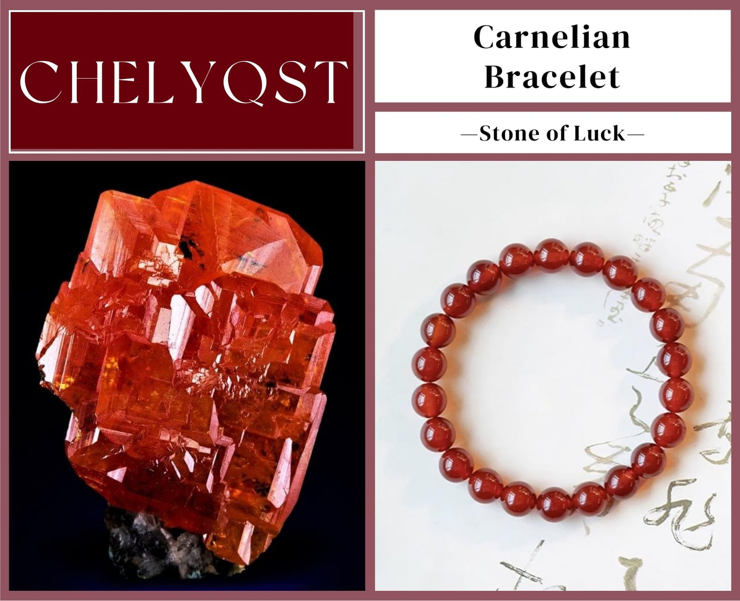 CHELYQST Carnelian Bracelet - Stone of Luck,Stretch Natural Stone Crystal Beads Jewelry Gifts for Women Men Unisex,8mm