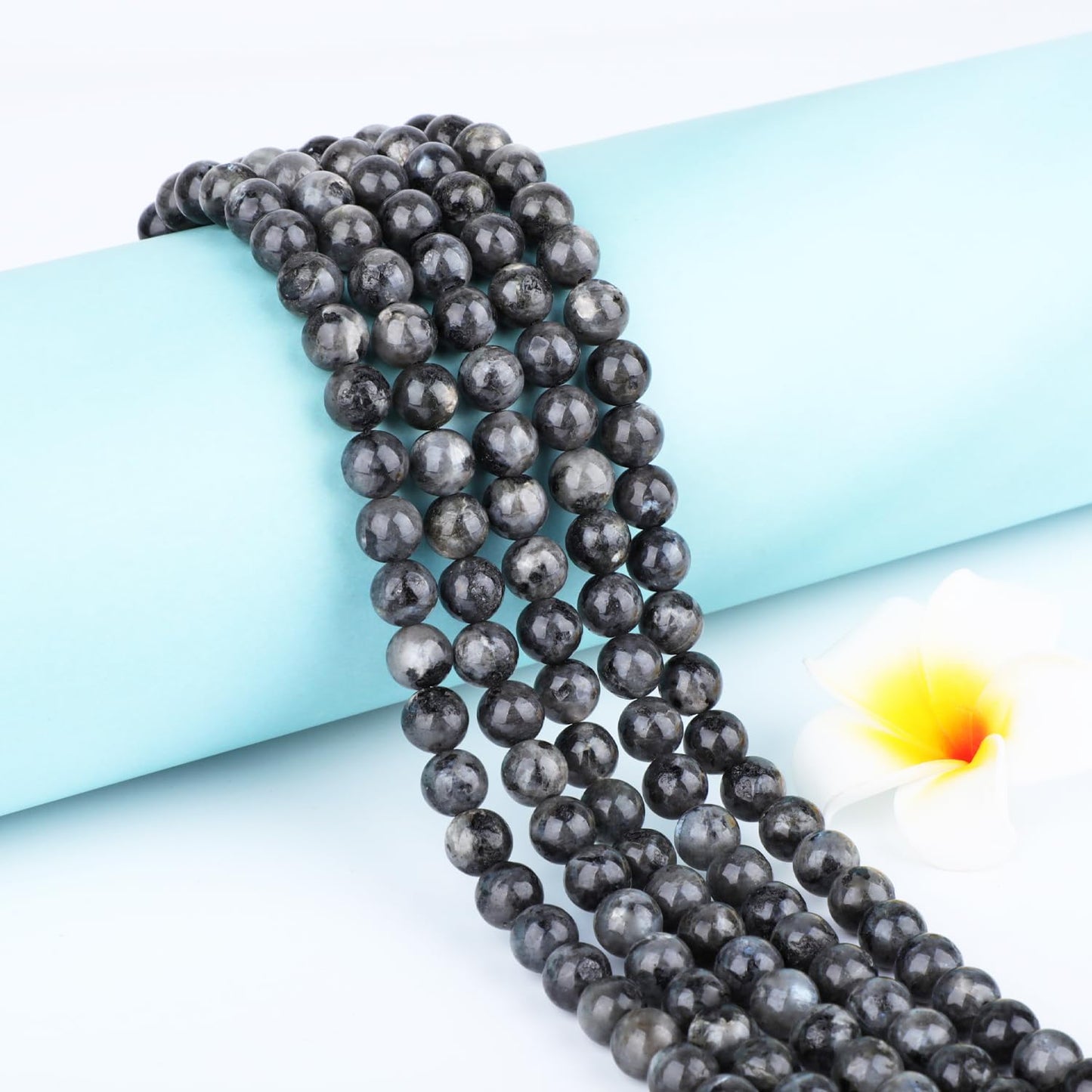 CMBYN Natural Stone Beads Round Genuine Real Stone Beading Strand Loose Gemstones DIY Smooth Bead for Bracelet Necklace Earrings Jewelry Making (Black Larvikite, 8mm 45 Pieces)