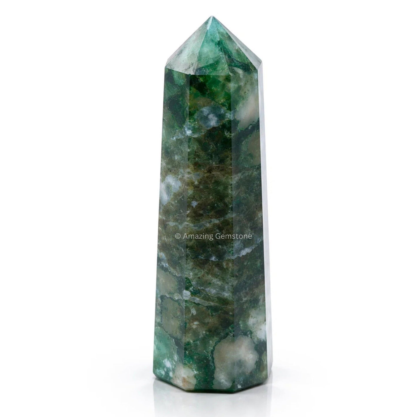 Amazing Gemstone Moss Agate Crystal Towers - Natural Healing Crystal Point Obelisk for Reiki Healing and Crystal Grid (3" to 4" INCH)