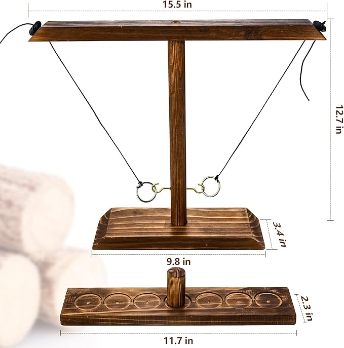 Ring Toss Game for Adults, Wooden Hook and Ring Game Handmade for Bars, Home, Party, Yard Games, Outdoor Indoor Games for All Ages, Large Size 16" X 13"