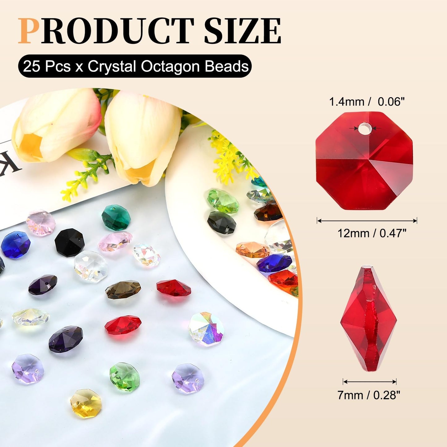 uxcell 25Pcs 1 Hole Crystal Octagon Beads, 12mm K9 Glass Hanging Chandelier Beads Prisms Parts for Crystal Chandeliers Lamp Hanging Pendant Jewelry DIY Craft, Red