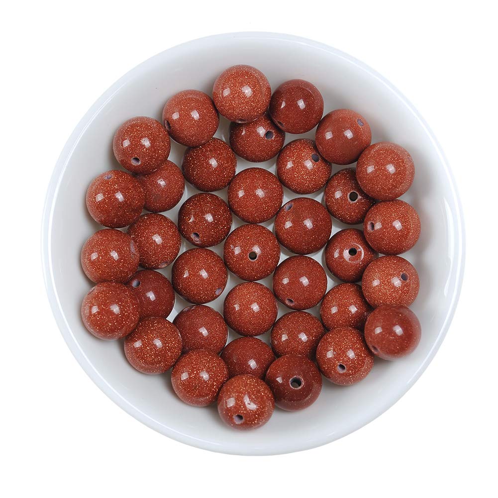 Natural Stone Beads 6mm Gold Sand Stone Round Loose Beads Crystal Energy Stone Healing Power for Jewelry Making DIY,1 Strand 15"