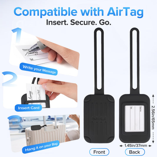 MiLi Silicone Luggage Tag Tracker, Dual System (iOS/Android) Locator for Suitcase, Travel Bags, Carry-On, Backpacks, Compatible with iOS Find My and Google Find Hub App, Black