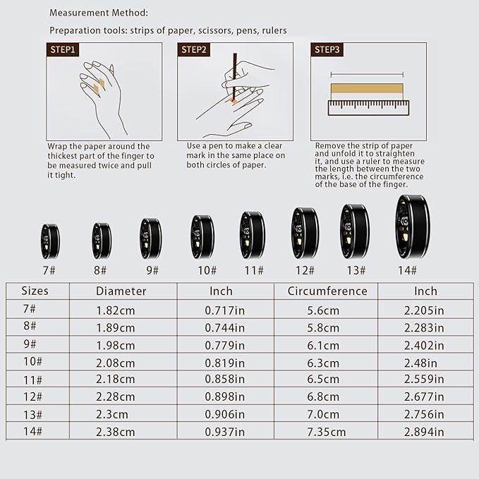 Activity Tracker Ring for Men ??Smart Ring with Heart Rate, SpO2, Blood Pressure, Sleep Monitoring, Step & Calorie Counter, 5ATM Waterproof, No Subscription Fee (Black, 8)
