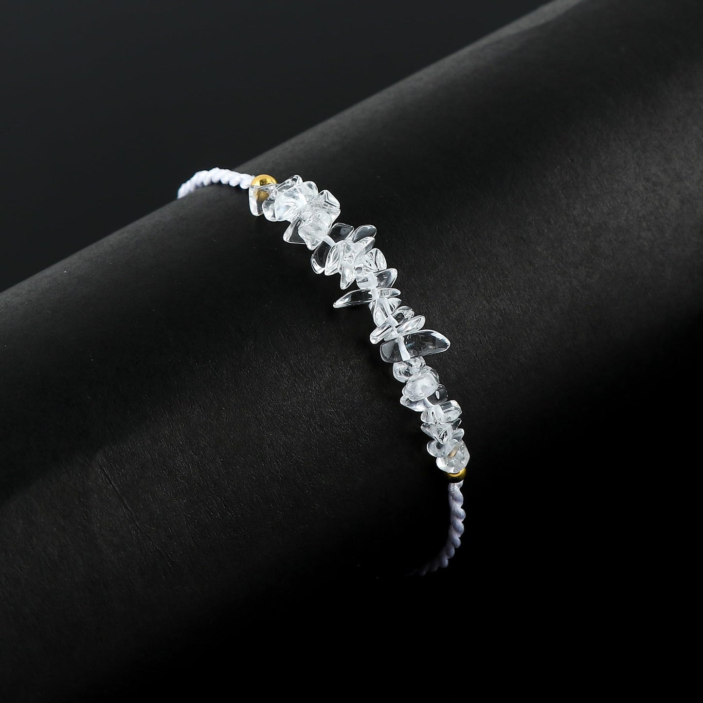 TGH Natural Clear Quartz Chips Braided Bracelet Birthday Gift for Her Resizable Hand Braid Rope Thread Protection Bracelet for Men Women Jewelry 7 inch Christmas Gift (Clear Quartz)