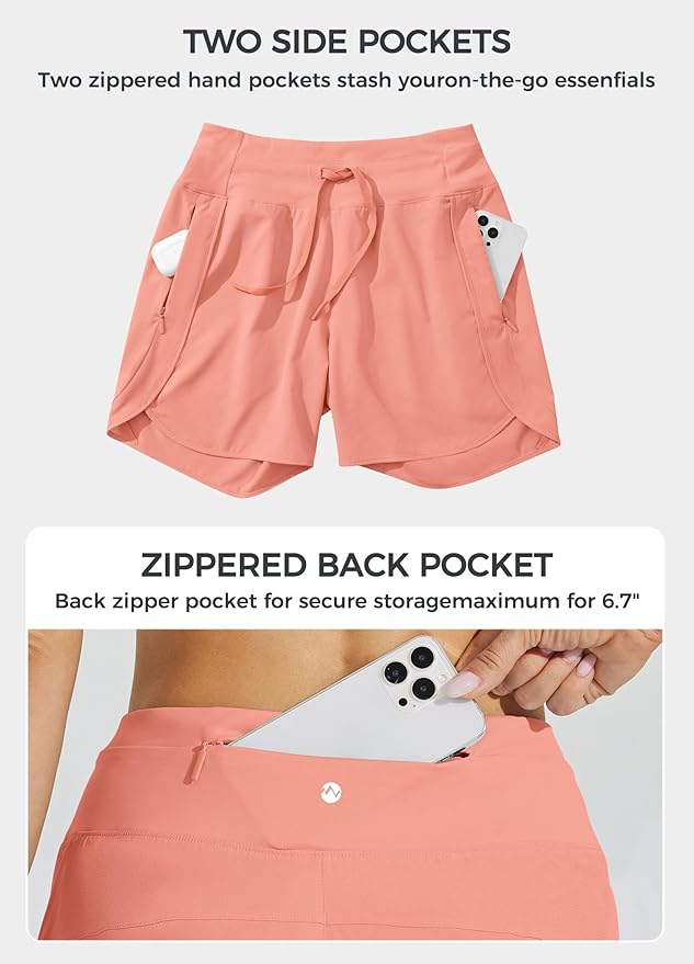 Willit Women's 7" Athletic Running Shorts Long Workout Hiking Shorts Quick Dry High Waisted Active Zipper Pocket(Medium)