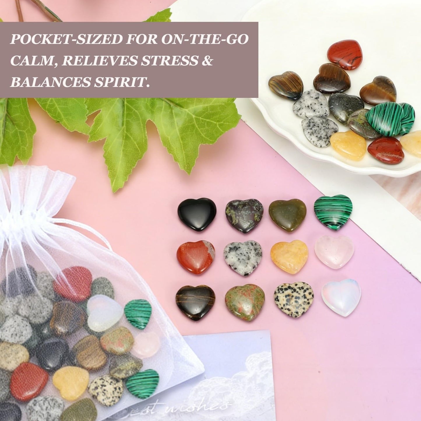 uxcell 5 Pcs Moonstone Crystal Stones Heart Shaped, 2 cm Tumbled Stones and Crystals, Polished Gemstone Rocks for Women Gifts Meditation Crafting Home Decor