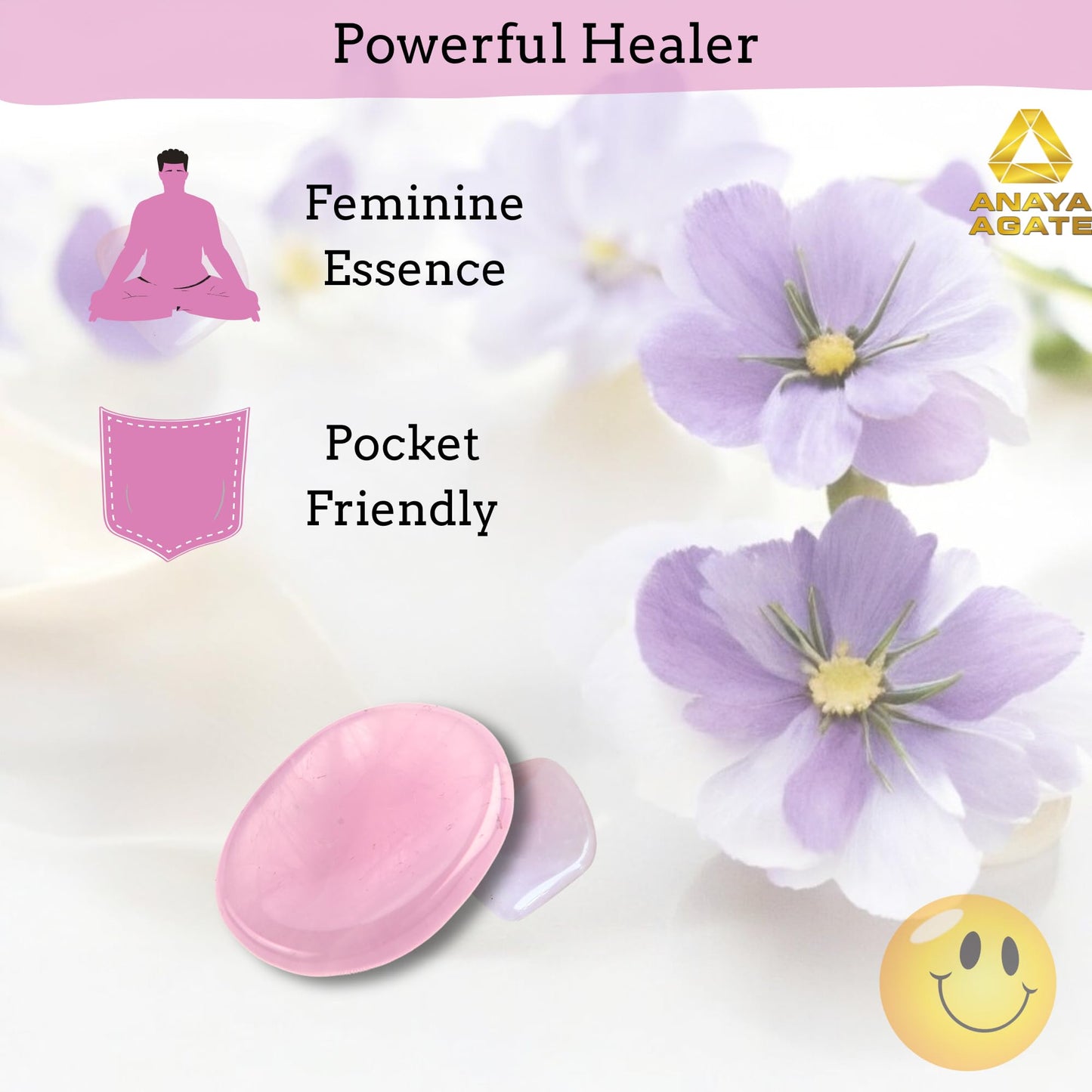 Anaya Agate Rose Quartz Worry Stones Certified Crystal Thumb Worry Stone for Anguish, Relaxing and Soothing Balance Stones for Meditation, Stress Relief Crystals and Healing Stones for Men, Women