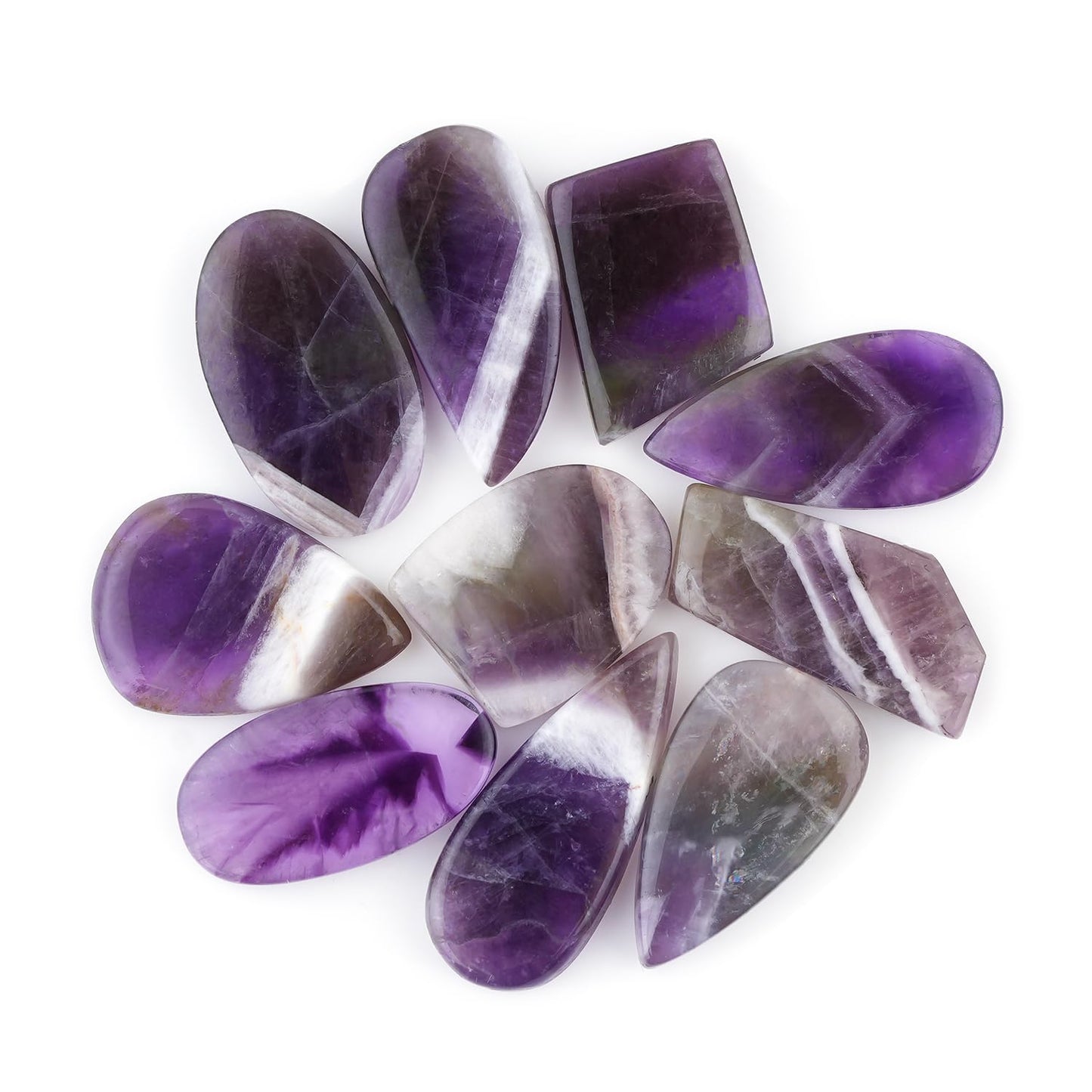 ColouredRocks (10pcs. CHEVRON AMETHYST, Mix Shape, Natural Cabochon Crystals, Loose Gemstone, Wholesale Polished Supply, Jewelry Making, DIY Craft, Gem Collection (18-24mm free size)