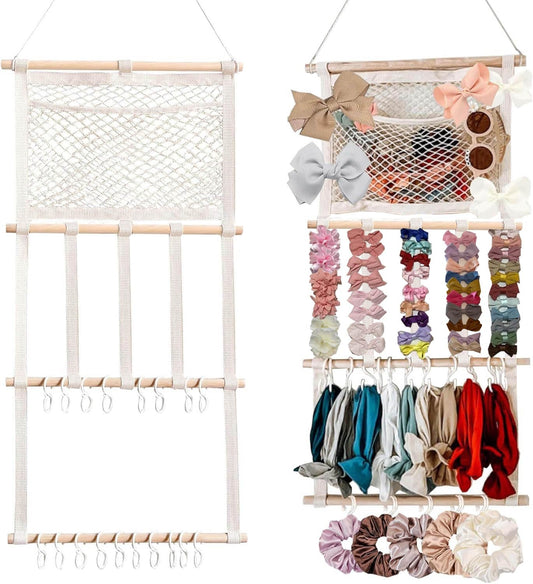 Eforwest Headband Holder Hair Bows Organizer for Baby Girls Large Capacity Bow Holder Hair Accessories Wall Hanging Organizer for Toddler Baby Girl Nursery Room Decor (Beige2)