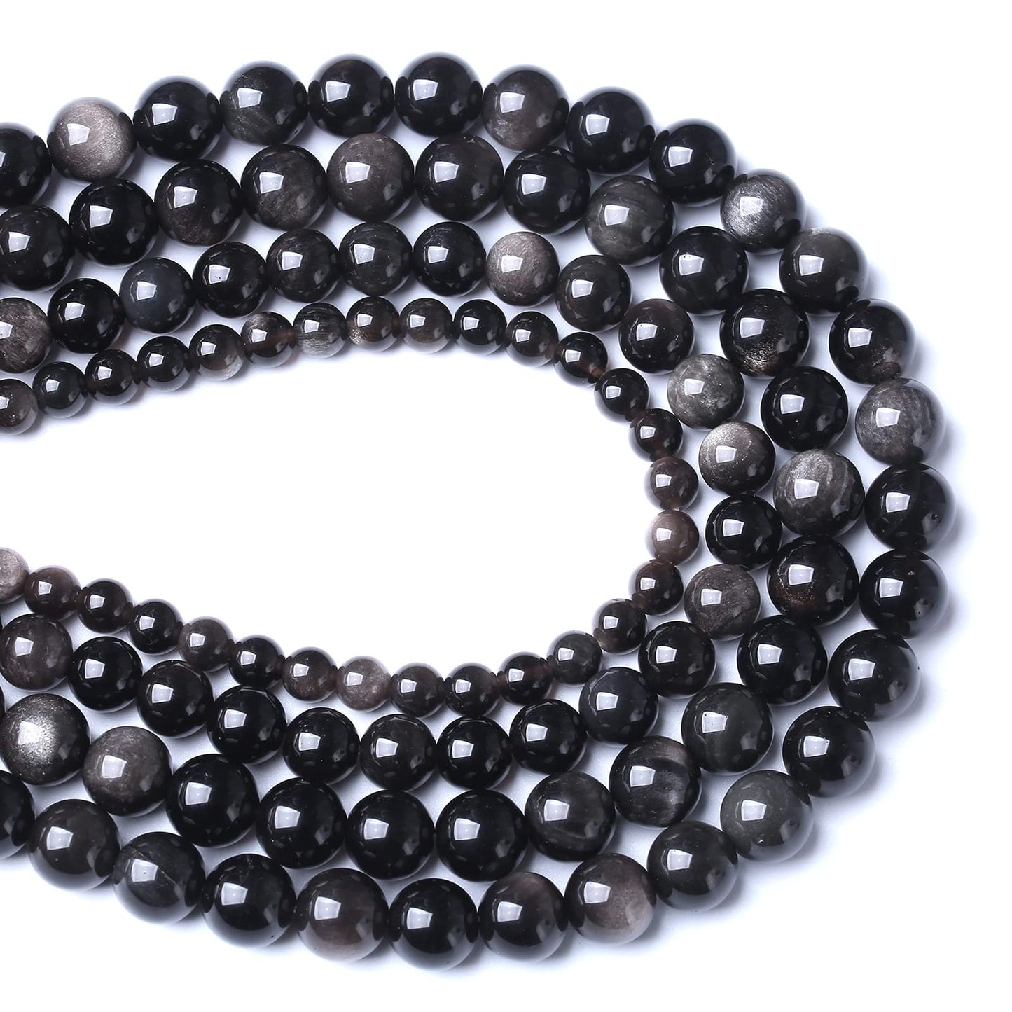 4MM 86PCS Natural Stone Silver Obsidian Loose Beads for Jewelry Making DIY Bracelet