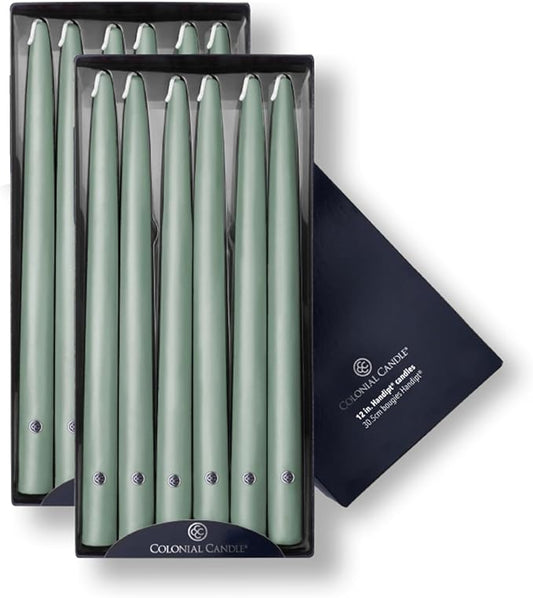 Colonial Candle Unscented Taper Candle, Handipt Collection, Colonial Classic Green, 12 in, Pack of 12 - Up to 10 Hours Burn