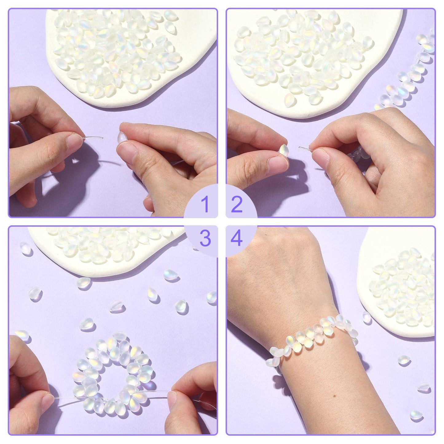 UR Urlifehall 100 Pcs Glass Teardrop Charms Frosted Transparent Spray Painted Glass Beads Clear AB Color Plated Beads for Jewelry Accessories