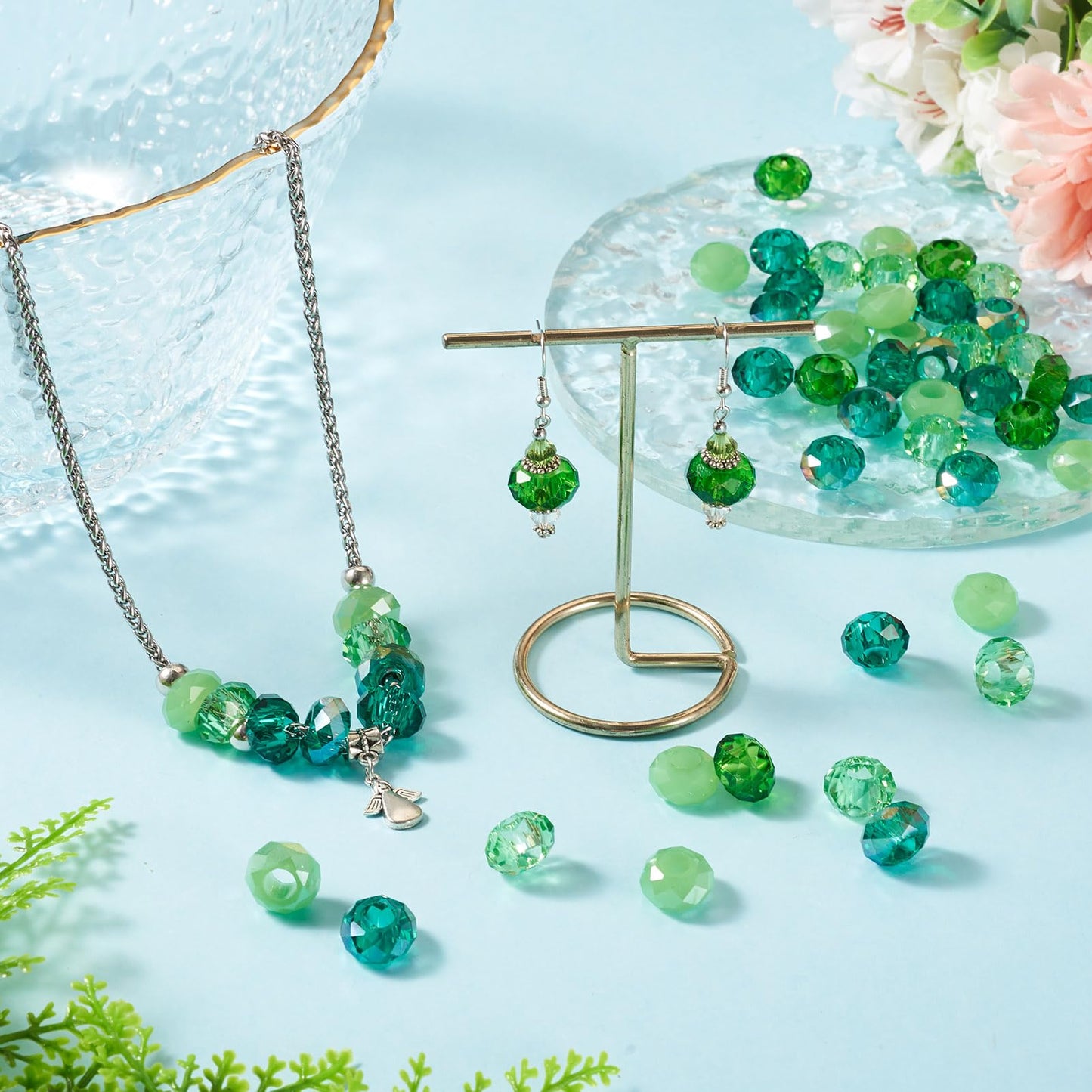 Craftdady 54Pcs Large Hole Loose Beads Colorful Faceted Glass Rondelle Green Bead Mixed Color Crystal European Beads 13-14mm for Jewelry Making DIY Grafts Pens Keychain, 6 Colors