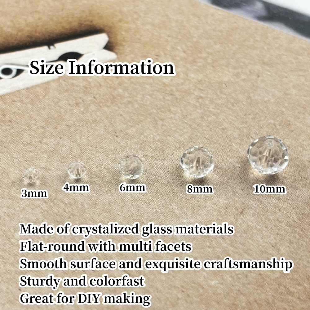 YUEXIGO 600pcs 3mm Crystal Glass Beads for Jewelry Making, Faceted Rondelle Glass Spacer Beads for Wind Chimes Bracelet Earring Necklace DIY Craft(Transparent)