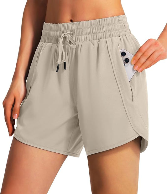 Ksmien Women's 5" Athletic Running Shorts Quick Dry Lightweight Workout Gym Shorts with Zipper Pockets UPF 50+