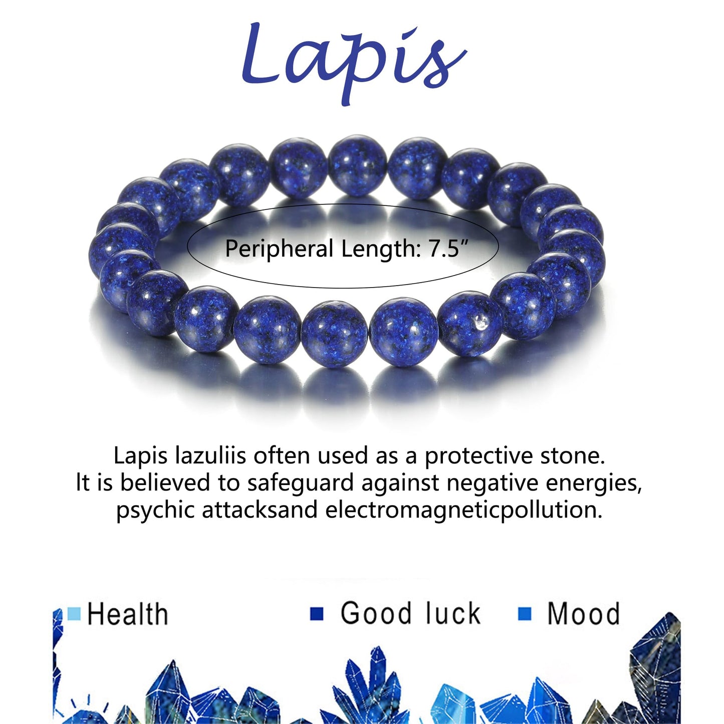 Udolfly Womens Crystal Beaded Bracelets for Women Men Protective Energy Bracelet Natural Gemstone Bead Bracelet 6mm Lapis