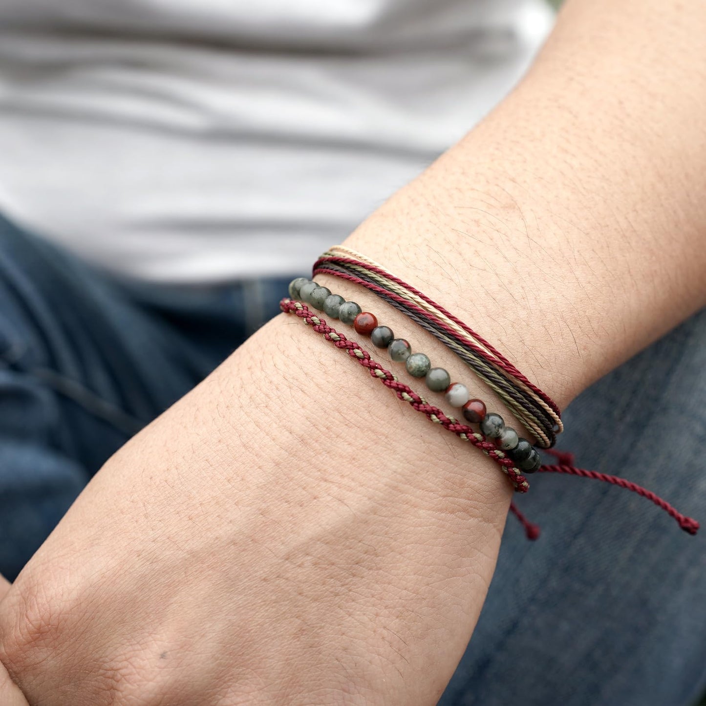 Handmade Natural Stone Beaded Healing Bracelet Gift for Men Adjustable Rope String Bracelet (African Bloodstone, Adjustable)