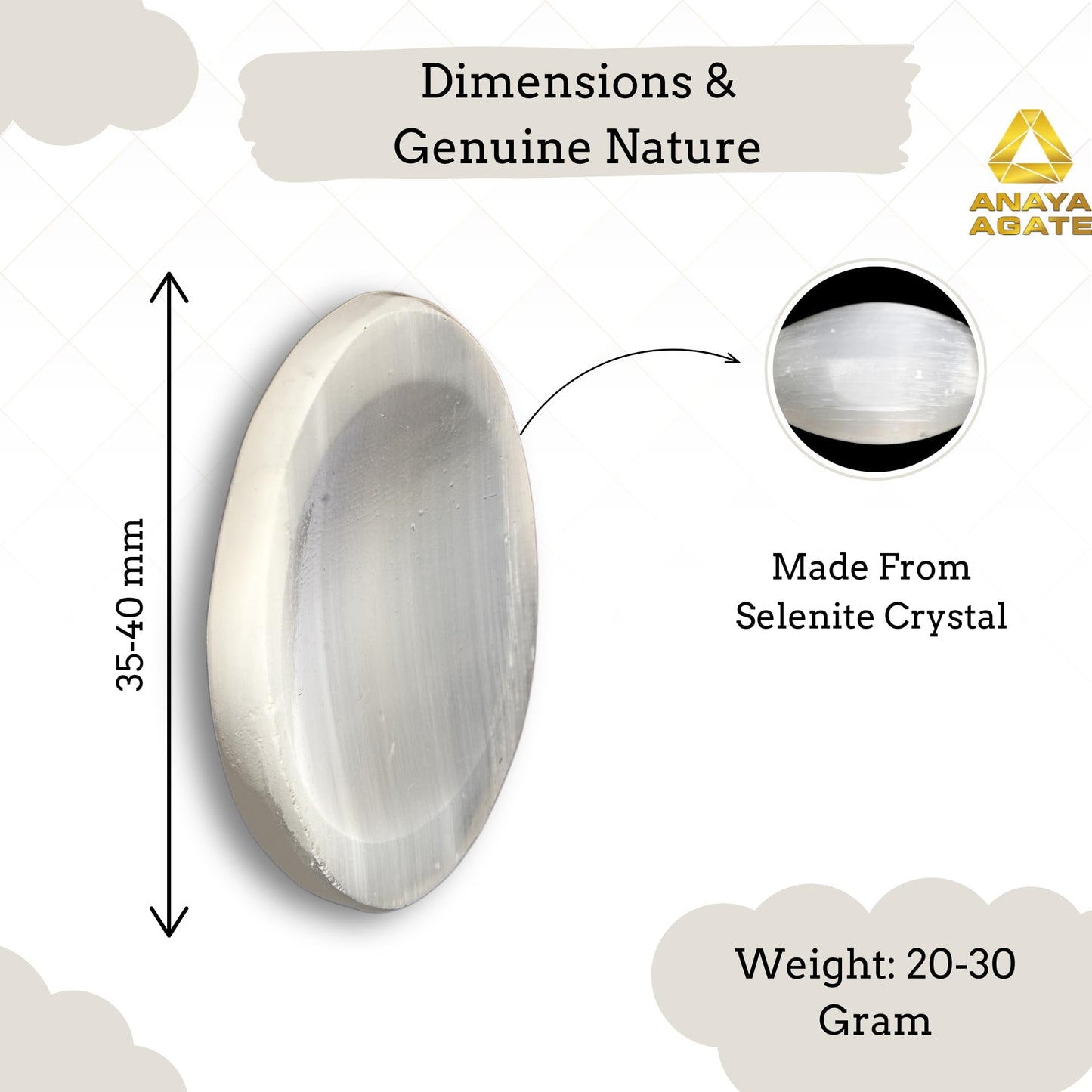 Anaya Agate Selenite Worry Stones Certified Crystal Thumb Worry Stone for Anguish, Relaxing and Soothing Balance Stones for Meditation, Stress Relief Crystals and Healing Stones for Men, Women