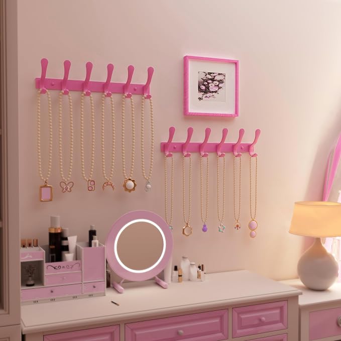 SKOLOO Coat Rack Wall Mounted - 6 Hooks, Heavy Duty, Stainless Steel, Metal Wall Hangers, Sturdy Coat Hooks for Hanging Coats, Jacket, Clothes, Hat, Pink