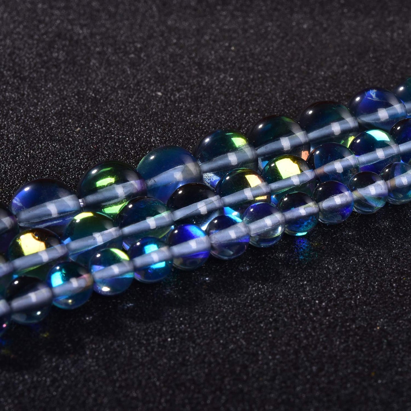 Asingeloo 38PCS 10mm Gray Angel Aura Round Gemstones Polished Mermaid Aura Moonstone Bead Smooth Stone Loose Beads Crystal Quartz for DIY Jewelry Making 1 Strand 15”