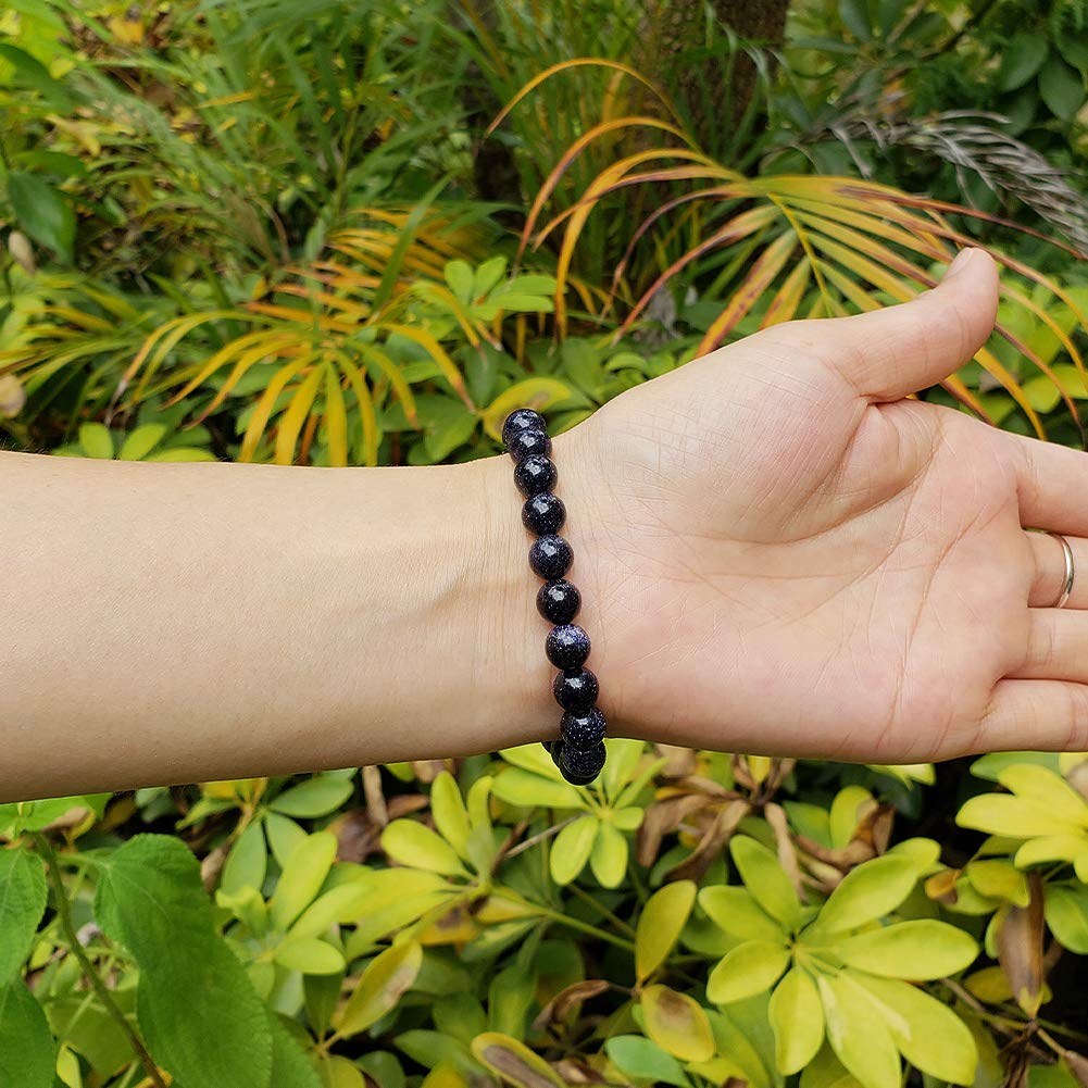 chengmu 8mm Blue Sand Goldstone Stretch Bracelet for Women Natural Handmade Round Beads Semi Precious Gemstone for Crystal Elastic Beaded Bracelet 7.5"