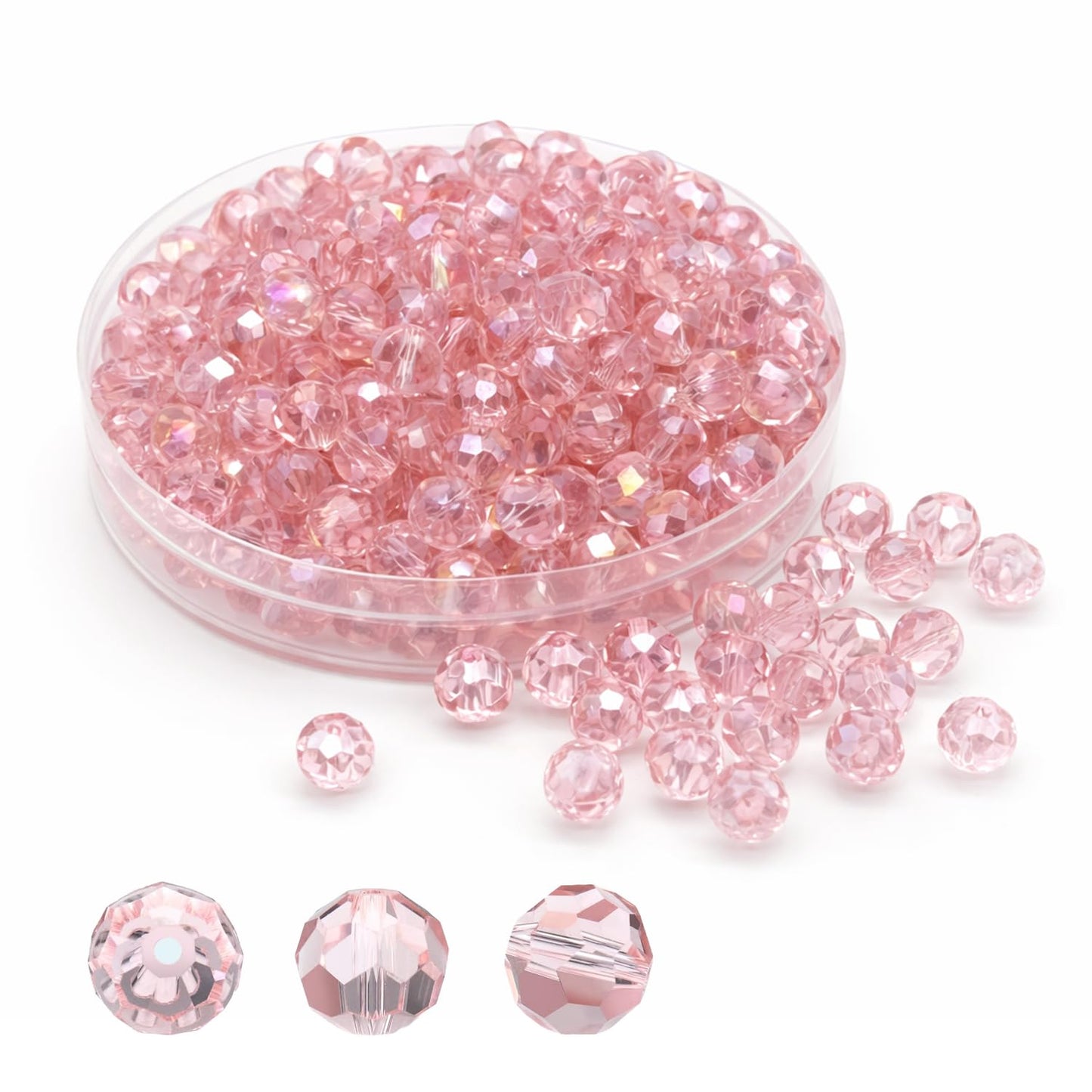 Kutiayta 8mm Faceted Glass Beads, 300PCS Bulk Crystal Beads for Jewelry Making, DIY Bracelet Necklace Crafts, Round Transparent Beads