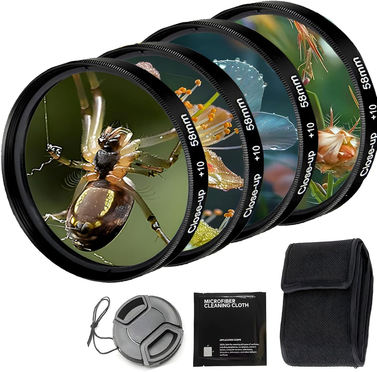 YOFOTIXAUU 67mm 4 (+1 +2 +4 +10) Set, (67mm) Close-Up Lens Filters Kit Pieces Macro Filter Lens Cap & Cleaning Cloth