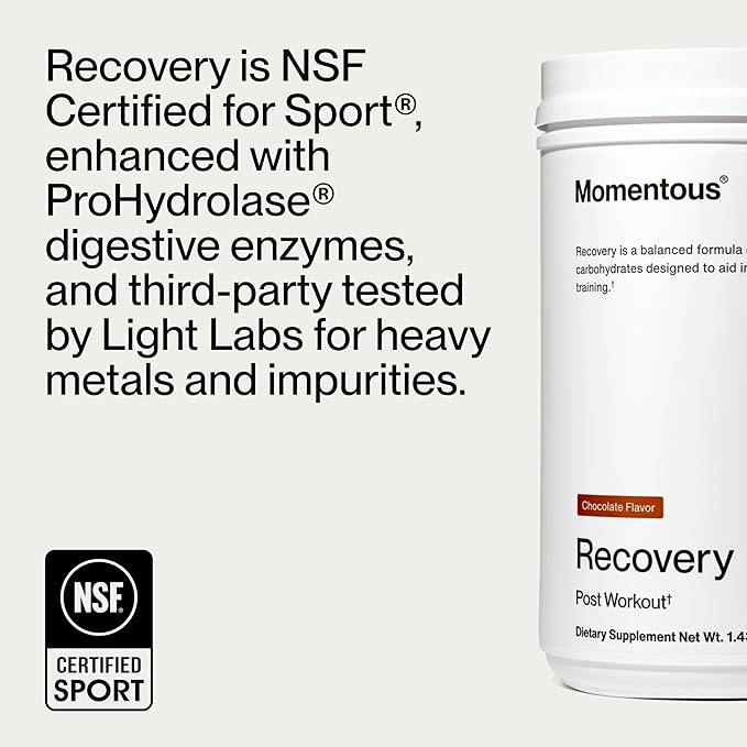 Momentous Recovery Grass-Fed Whey Protein Powder - 20 g Post-Workout Whey Isolate Protein - NSF Certified for Sport - Gluten-Free - 15 Servings - Chocolate - Package May Vary