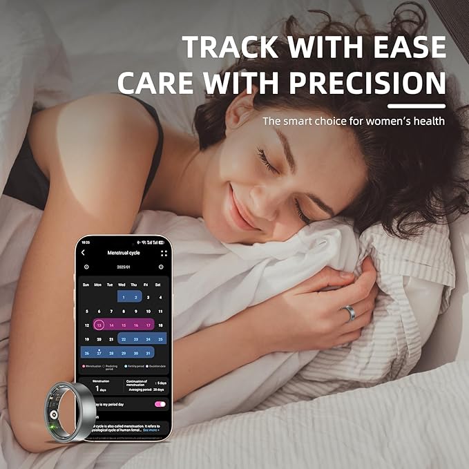 Smart Ring for Women Men, Health Fitness Tracker, 10ATM Waterproof Ring for iOS and Android, No Subscription Fee (Silver, 10)