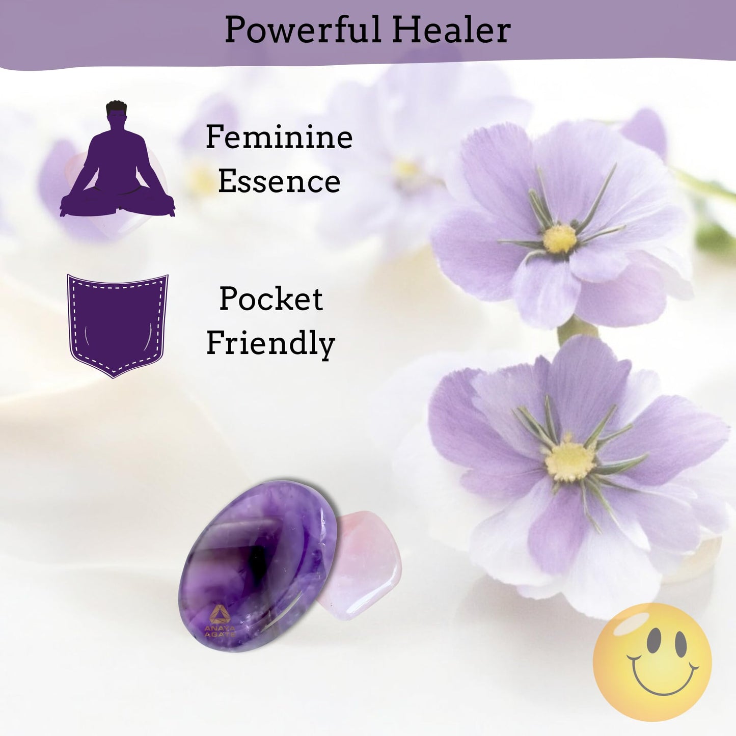 Anaya Agate Amethyst Worry Stones Certified Crystal Thumb Worry Stone for Anguish, Relaxing and Soothing Balance Stones for Meditation, Stress Relief Crystals and Healing Stones for Men, Women