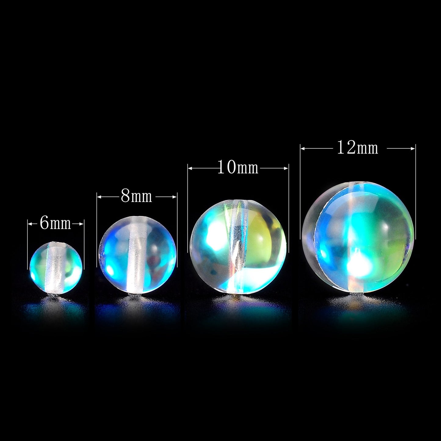 RUBYCA Round Moonstone Crystal Glass Beads Aura Iridescent for Jewelry Making (1 Strand, 6mm, White)