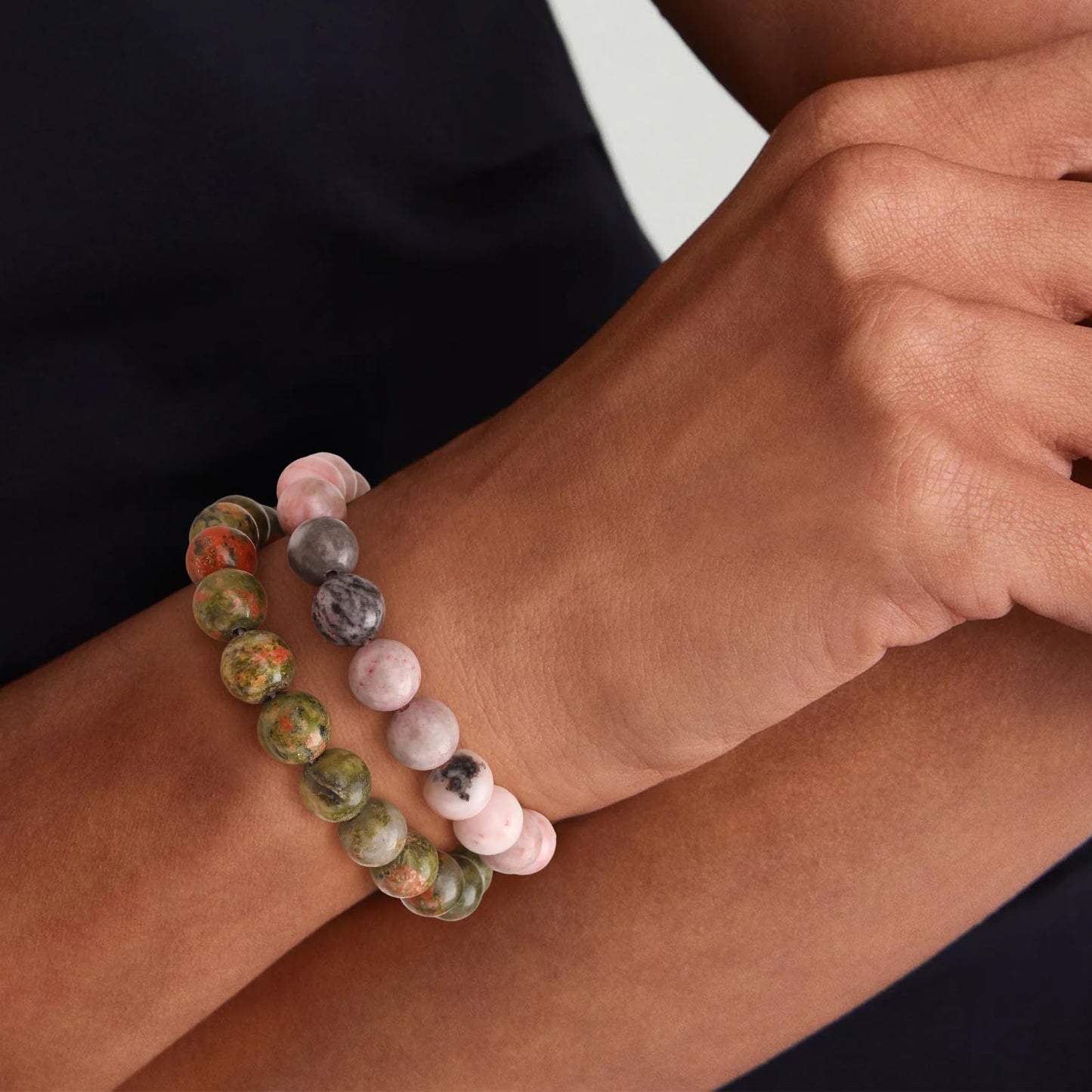 Risyfjew 3 PCS Pink Zebra Jasper Healing Crystal Bracelets Women 8mm Natural Stone Beaded Stretch Bracelet Crystal Gifts for Women