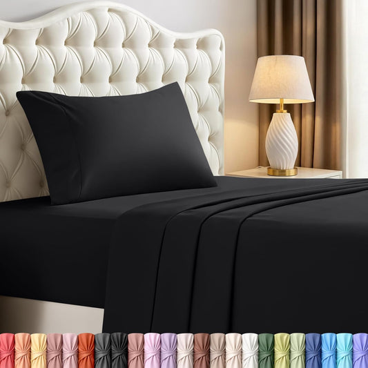 Utopia Bedding Twin Sheet Set - Soft & Breathable Microfiber 3-Piece Bed Sheets | Oeko-Tex Certified (Black)