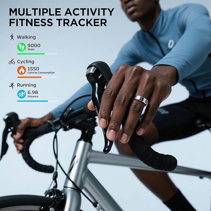Health Activity Fitness Tracker, Ultra-thin Smart Ring for Women Men, Fitness Ring with Sleep Tracker, 24/7 Heart Rate Monitor, Step Counter, Calorie Pedometer, No APP Fee, for iOS Android(Silver #12)